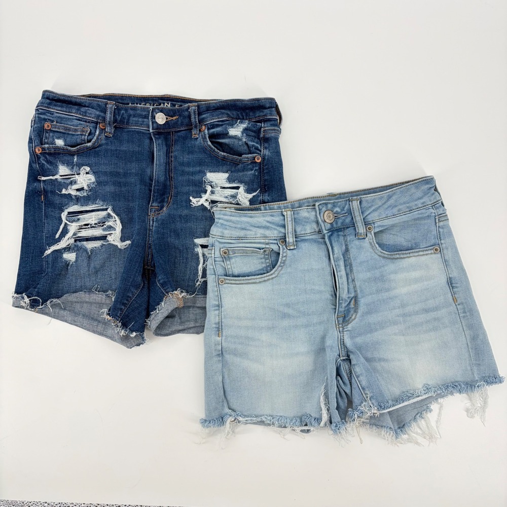 American Eagle Denim Shorts Bundle High Rise Distressed Frayed Blue Womens 6